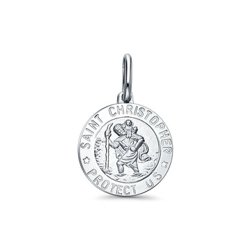 14K White Gold St. Christopher Religious Pendant 18mmX18mm 2.0 grams